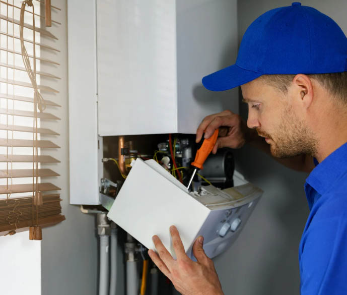 Hausmeister bei der Pflege und Kontrolle einer Wohnimmobilie